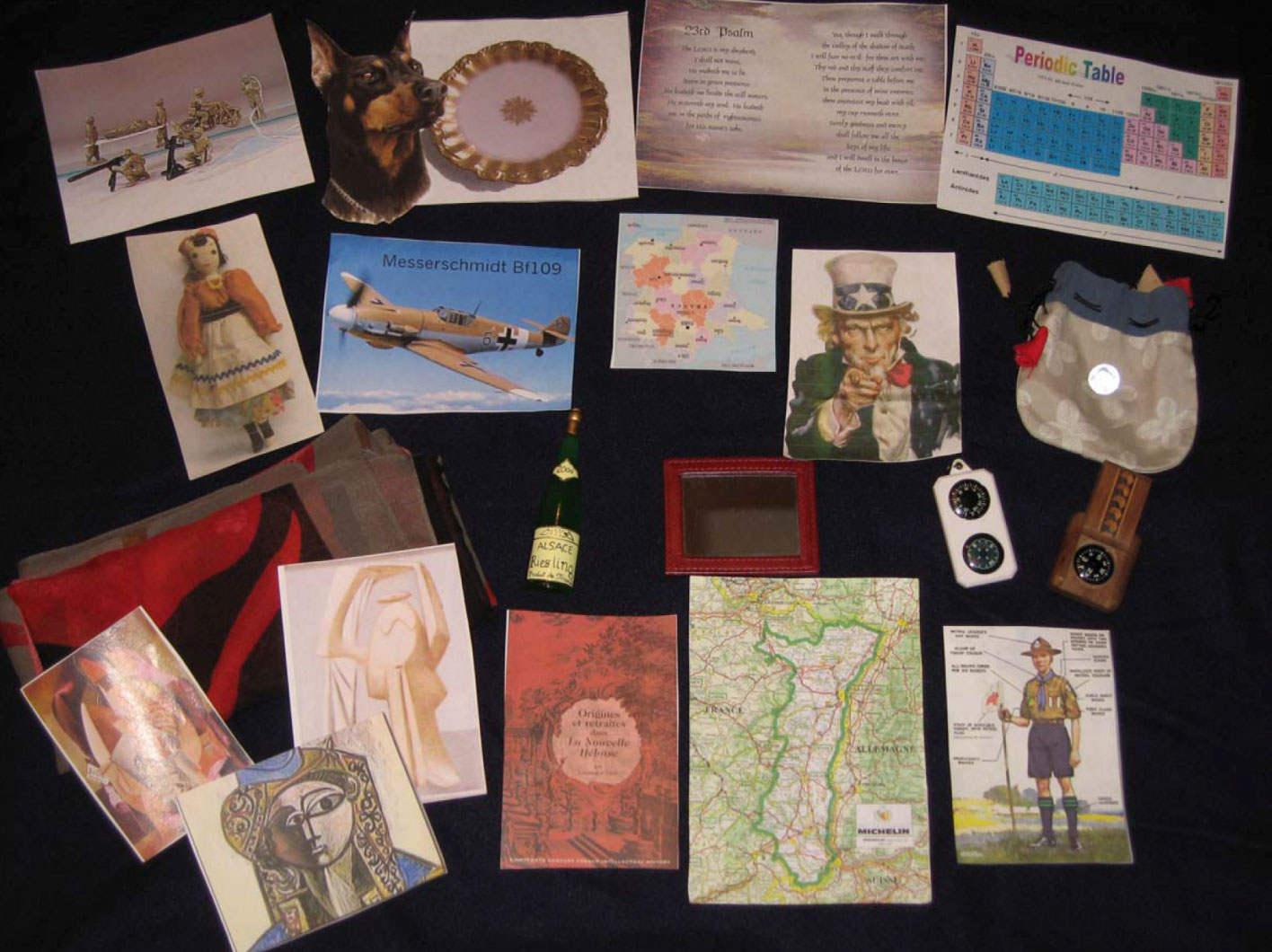 Variety of historical print pieces and objects