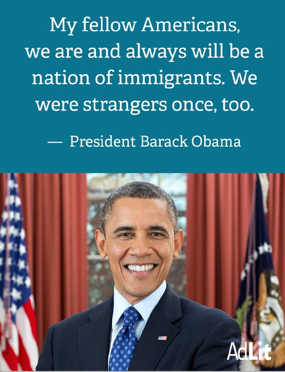 Picture of President Obama with quote about immigration