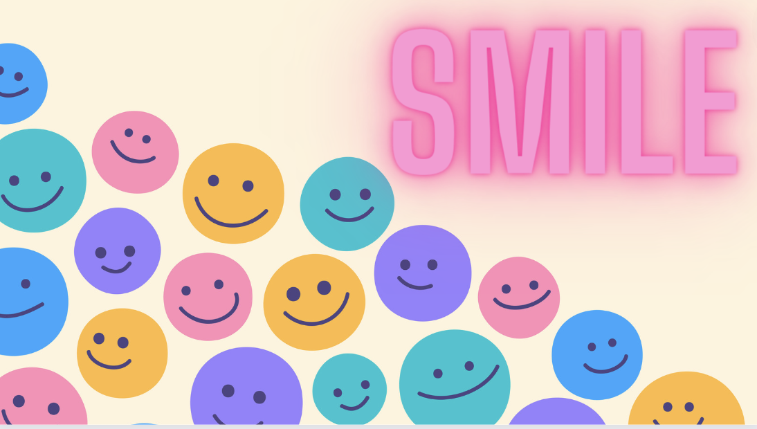 colorful smiley faces drawn on a diagonal across a box