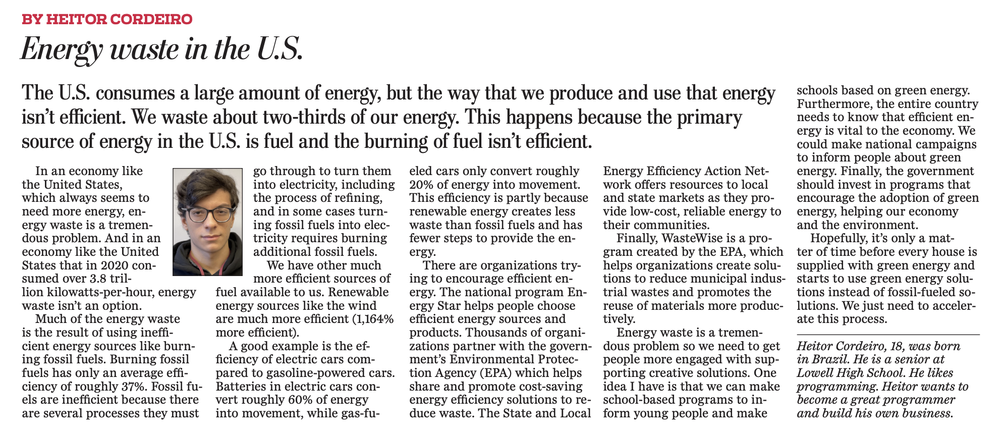 Student Op-ed article