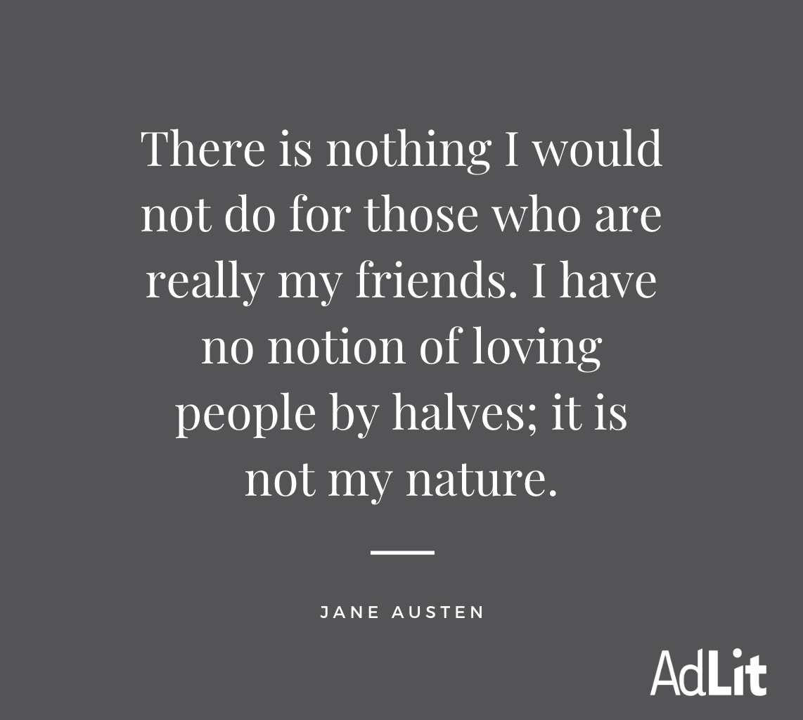 Jane Austen quote on gray background.