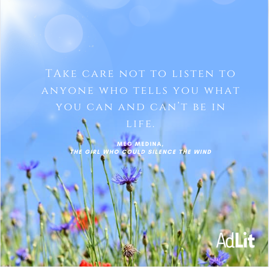 field of wild flowers with meg medina quote above them