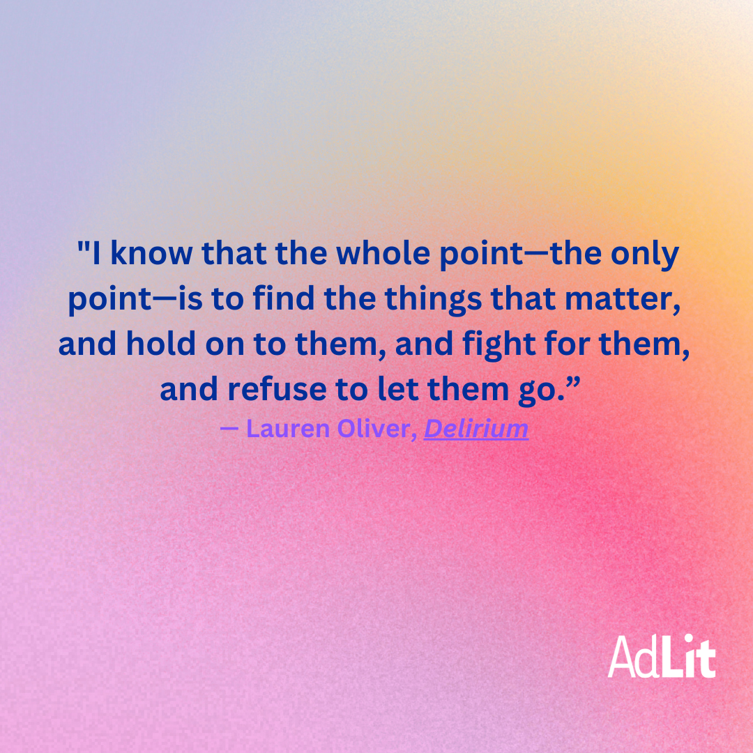 quote from the YA novel delirium against a pinkish background