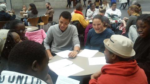 Multicultural high school students in Real World History discussion on Selma