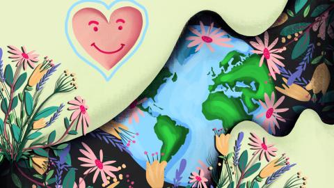 Globe surrounded by flowers