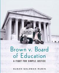 Photo of woman and child sitting in front of the Supreme Court holding newspaper after Brown v. Board of Education ruling