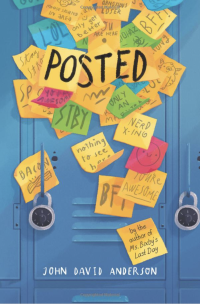 Blue locker with post-it notes on the front