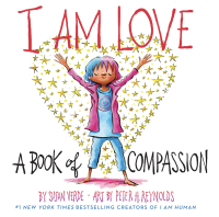 Young girl standing with her hands raised in front of a heart.