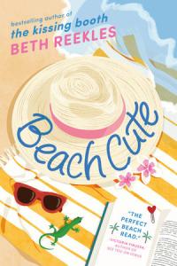 Cover of book with beach hat, sunglasses, round towel, and book laying near the shoreline at a beach.