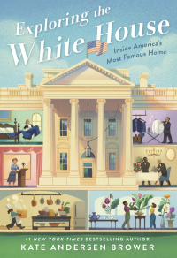 Drawing of the front of the white house with vignette drawings of the inner workings of the house.