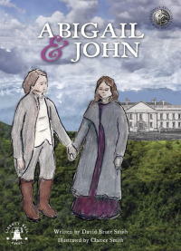 Painting of Abigail and John Adams walking with the White House behind them.