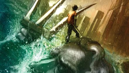 Detail of Rick Riordan book cover The Lightning Thief