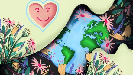 Globe surrounded by flowers