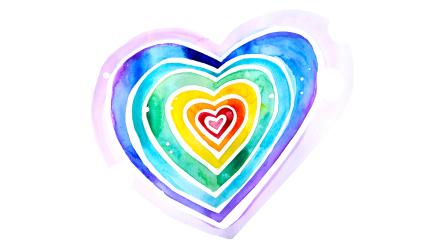 Colorful heart shapes within one another.