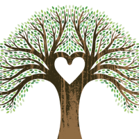 A tree growing out of the earth with a heart formed in the middle from branches!