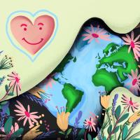 Globe surrounded by flowers