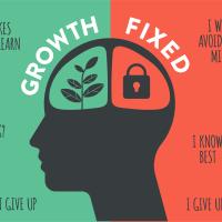 Infographic of human head with brain inside and symbol. The difference of positive and negative thinking mindset concepts.
